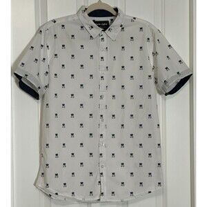 Modern Culture Button Down Mens M Pug Dog Graphic Pattern Modern Fit 100% Cotton